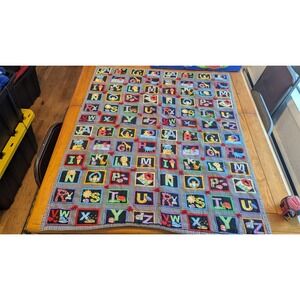 Project Linus Kids Alphabet Animal Gingham Quilt Blanket Black White 34x42